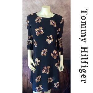Tommy Hilfiger Brown/Black Floral Dress w/Bell sleeves/Size 10/EUC